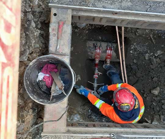 Remplacement entrée d'eau en plomb, travaux, aqueduc